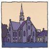 Kogerkerk Koog aan de Zaan - zeefdruk Wim van Willegen