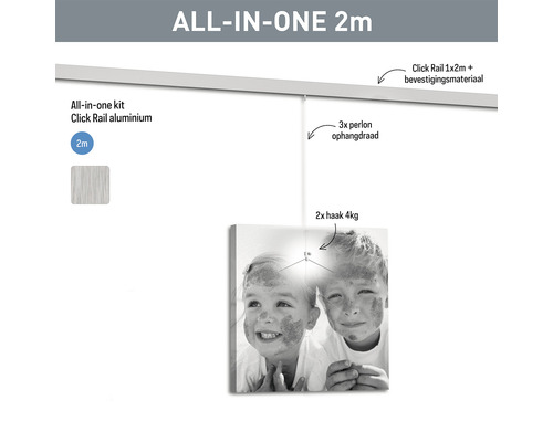 Click Rail ALL-IN-ONE 1X2m ALU + 2x perlon + 2x haak 4kg - Afbeelding 4